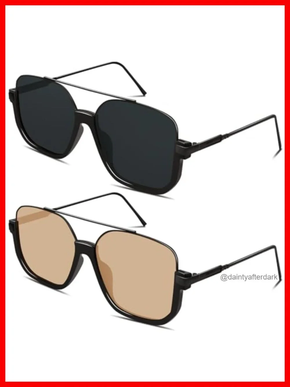 Oversized Square Aviator Sunglasses UV400 Protection Semi-Rimless
